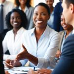 Lächelnde Führungskraft in Meeting – Positive Leadership durch Neuroleadership